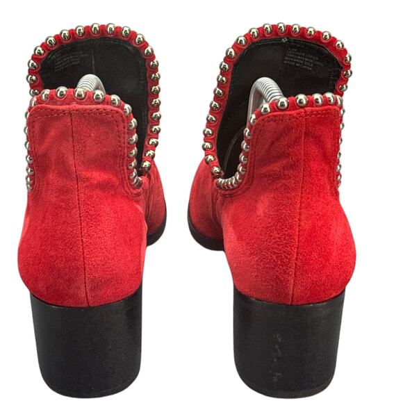 GB Gianni Bini Red Suede Studded Slip On Cut Out Ankle Bootie Women 8.5 - Picture 5 of 8